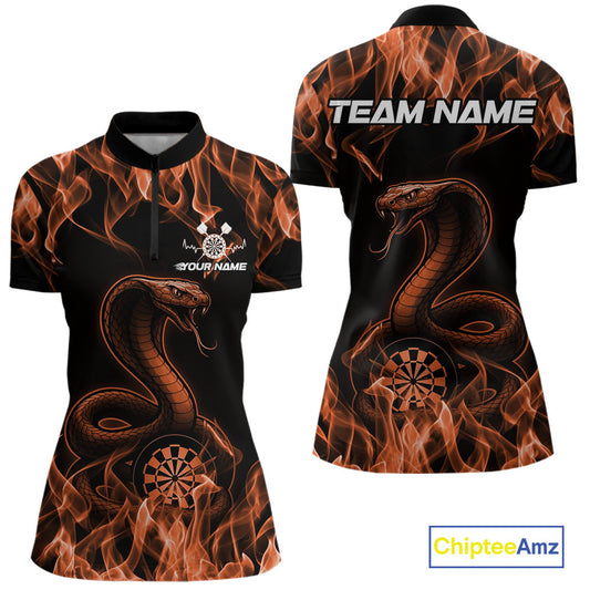 Custom Black And Orange Flame Cobra Snake Dart Women Shirts, Dart League Shirt IPHW10771