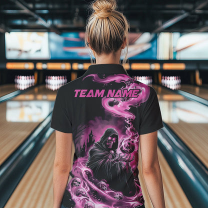 Black And Pink Grim Reaper Custom Halloween Bowling Team Women Quarter-Zip Shirts Outfit IPHW8895