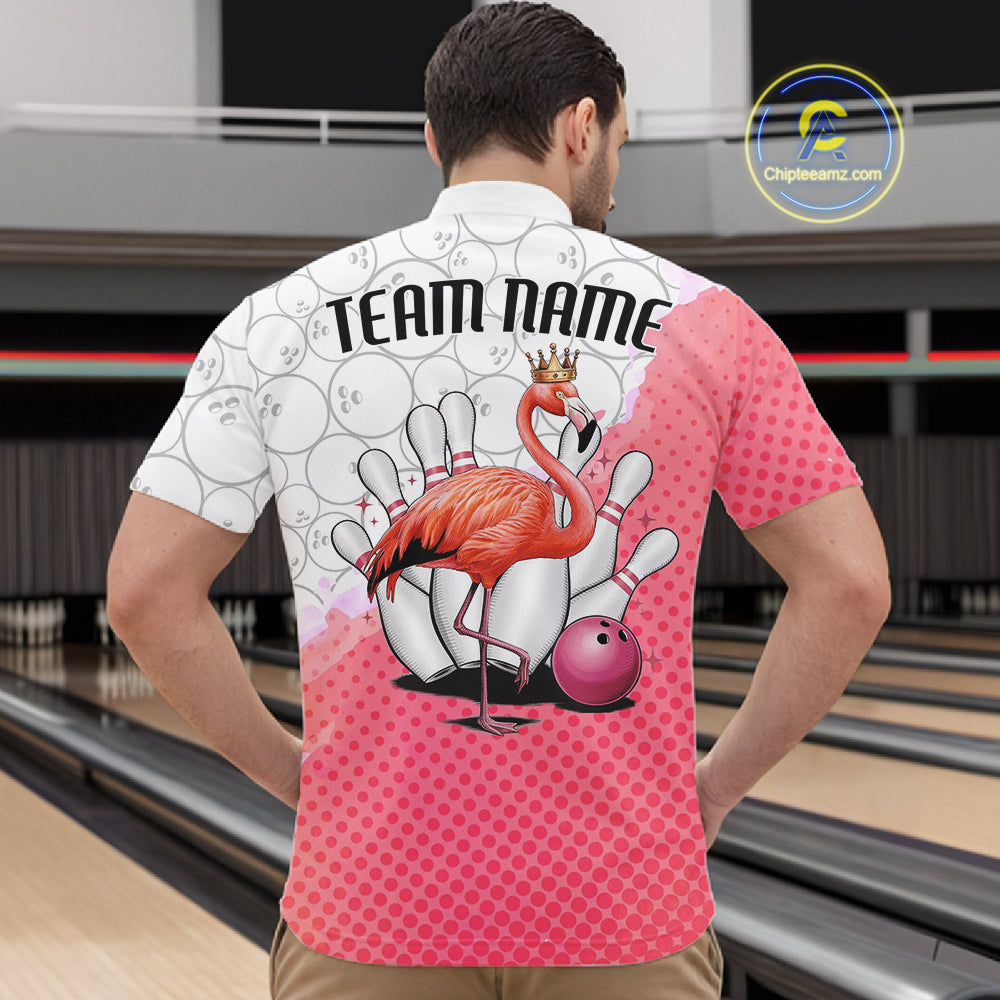 Pink Flamingo Custom Bowling Shirts For Men, Bowling Pattern Bowling Team League Shirt IPHW7733
