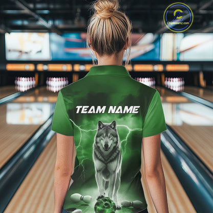 Custom Green Ligtning Wolf Bowling Team League Shirts For Women, Bowler Outfits IPHW10787