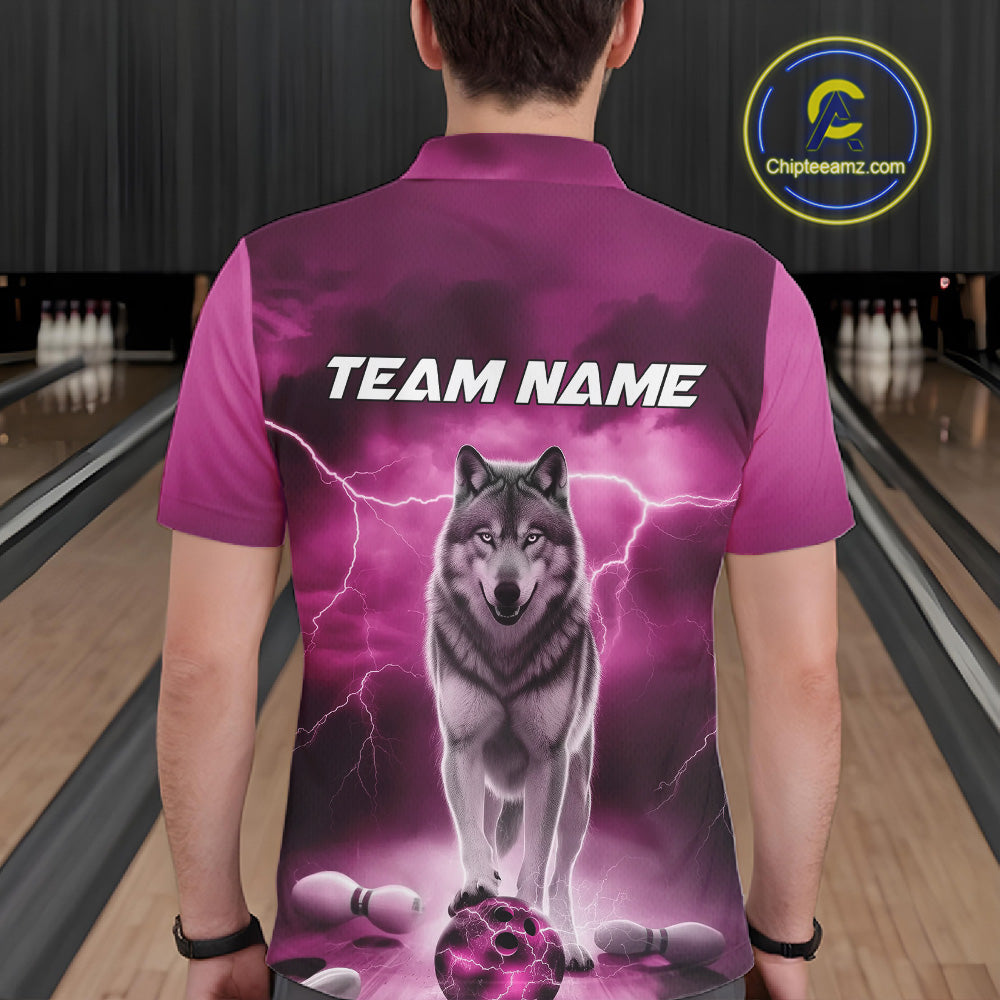 Custom Pink Ligtning Wolf Bowling Team League Shirts For Men, Bowler Outfits IPHW10788