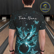 Load image into Gallery viewer, Custom Turquoise Blue Galaxy Butterfly Bowling Men Polo Shirt, Flame Bowling Team Jerseys IPHW11009