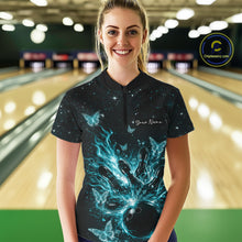 Load image into Gallery viewer, Custom Turquoise Blue Galaxy Butterfly Bowling Women Shirt, Flame Bowling Team Jerseys IPHW11009