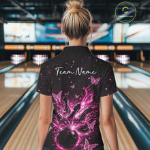 Load image into Gallery viewer, Custom Pink Galaxy Butterfly Bowling Women Polo Shirt, Flame Bowling Team Jerseys IPHW11010