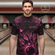 Load image into Gallery viewer, Custom Dreamy Pink Butterfly Men Bowling Quarter-Zip Shirt, Bowling Team Outfit IPHW11019