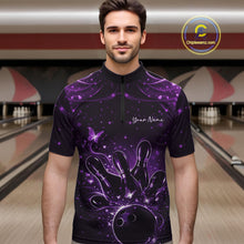 Load image into Gallery viewer, Custom Dreamy Purple Butterfly Men Bowling Quarter-Zip Shirt, Bowling Team Outfit IPHW11020