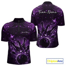 Load image into Gallery viewer, Custom Dreamy Purple Butterfly Men Bowling Quarter-Zip Shirt, Bowling Team Outfit IPHW11020