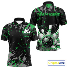 Load image into Gallery viewer, Custom Black And Green Splatter Camo Bowling Team Polo Shirts For Men IPHW10796