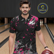 Load image into Gallery viewer, Custom Black And Pink Splatter Camo Bowling Team Polo Shirts For Men IPHW10797