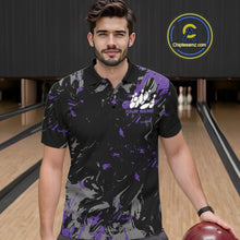 Load image into Gallery viewer, Custom Black And Purple Splatter Camo Bowling Team Polo Shirts For Men IPHW10798