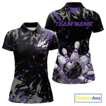 Load image into Gallery viewer, Custom Black And Purple Splatter Camo Bowling Team Polo Shirts For Women IPHW10798