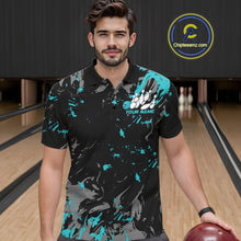 Load image into Gallery viewer, Custom Black And Turquoise Blue Splatter Camo Bowling Team Polo Shirts For Men IPHW10799