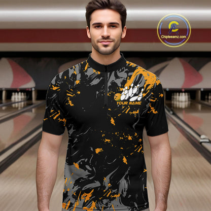 Custom Black And Yellow Splatter Camo Bowling Team Quarter-Zip Shirts For Men IPHW10800