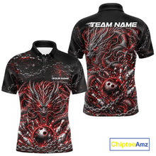 Load image into Gallery viewer, Custom black and red dragon bowling jersey with metal chain design for team tournament apparel