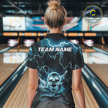 Load image into Gallery viewer, Custom Blue Thunder Lightning Skull Bowling Quarter-Zip Shirt For Women, Halloween Outfit IPHW9497