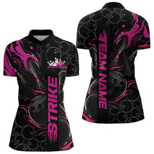 Load image into Gallery viewer, Custom Black And Pink Flame Strike Bowling Team Womens Quarter-Zip Shirt, Bowling Jerseys IPHW8613