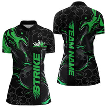 Load image into Gallery viewer, Custom Black And Green Flame Strike Bowling Team Womens Quarter-Zip Shirt, Bowling Jerseys IPHW8615