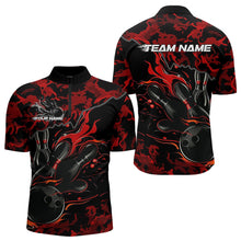 Load image into Gallery viewer, Custom Black And Red Camo Flame Bowling Team Quarter-Zip Shirts For Men, Bowling Tournament Shirt IPHW8622