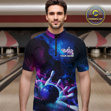 Load image into Gallery viewer, Custom Galaxy Bowling Men Quarter-Zip Shirts, Holographic Bowling Jersey Bowling League Shirt IPHW9500