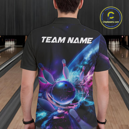 Custom Galaxy Bowling Men Polo Shirts, Holographic Bowling Jersey Bowling League Shirt IPHW9501