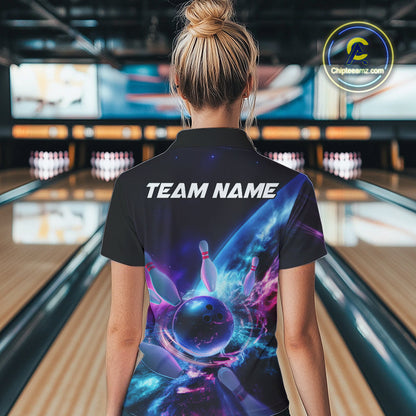 Custom Galaxy Bowling Women Polo Shirts, Holographic Bowling Jersey Bowling League Shirt IPHW9501