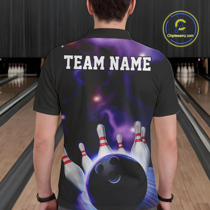 Custom Galaxy Bowling Polo Shirts For Men, Cosmic Bowling Team Jerseys IPHW9503
