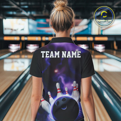 Custom Galaxy Bowling Quarter-Zip Shirts For Women, Cosmic Bowling Team Jerseys IPHW9503