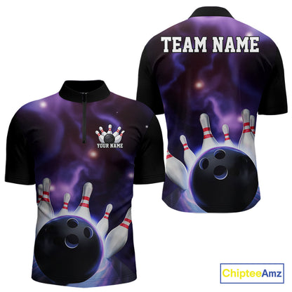 Custom Galaxy Bowling Quarter-Zip Shirts For Men, Cosmic Bowling Team Jerseys IPHW9503