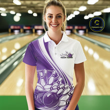 Load image into Gallery viewer, Custom White And Purple Classic Retro Style Women Polo Bowling Tournament Shirt IPHW11325
