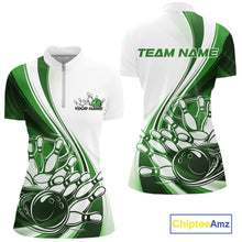Load image into Gallery viewer, Custom White And Green Classic Retro Style Women Quarter-Zip Bowling Tournament Shirt IPHW11326