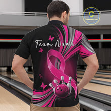 Load image into Gallery viewer, Custom Hope Pink Ribbon Butterfly Bowling Shirt For Men, Breast Cancer Bowling Shirt IPHW11330