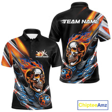 Load image into Gallery viewer, Custom Fire Flame Metal Skull Bowling Men Polo Shirt, Halloween Bowler Outfits IPHW9891