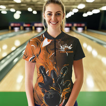 Load image into Gallery viewer, Black And Orange Custom Flame Bowling Womens Quarter-Zip Shirts, Fire Bowling League Shirt IPHW8631