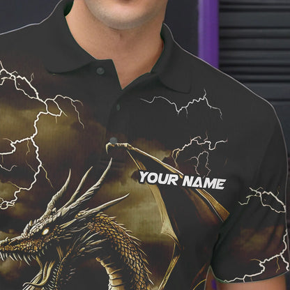 Black And Gold Thunder Lightning Custom Dragon Bowling Team Shirts For Men, Bowling Uniform IPHW8634