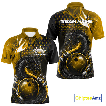 Custom Black And Yellow Dragon Bowling Jerseys, Dragon Bowling Team Men Polo Shirt IPHW10270