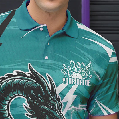 Custom Black And Blue Thunder Lightning Dragon Bowling Jerseys Bowling Polo Shirts For Men IPHW8661