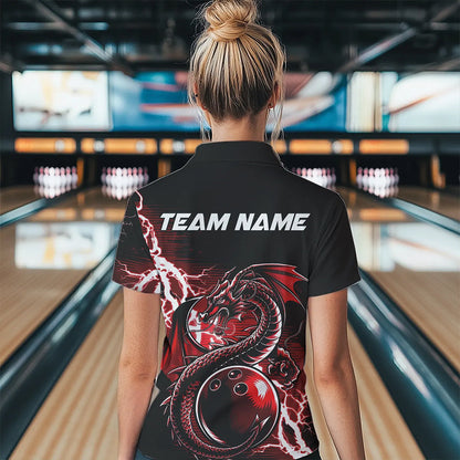 Custom Black And Red Thunder Lightning Dragon Womens Quarter-Zip Shirts, Bowlers Outfits IPHW8662