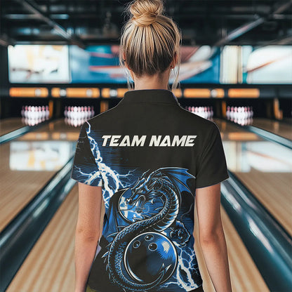 Custom Black And Blue Thunder Lightning Dragon Womens Quarter-Zip Shirts, Bowlers Outfits IPHW8663