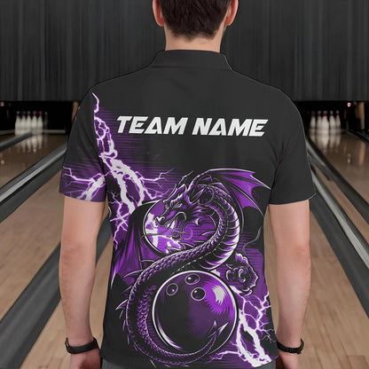 Custom Black And Purple Thunder Lightning Dragon Bowling  Polo Shirts For Men, Bowlers Outfits IPHW8664