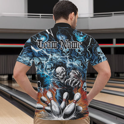 Custom Rock Style Skull Bowling Quarter-Zip Shirts For Men, Funny Skeleton Bowlers Outfit IPHW8934