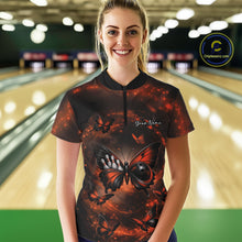 Load image into Gallery viewer, Custom Black And Orange Galaxy Butterfly Bowling Women Quarter-Zip Shirt, Bowlers Outfit IPHW11054