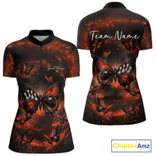 Load image into Gallery viewer, Custom Black And Orange Galaxy Butterfly Bowling Women Quarter-Zip Shirt, Bowlers Outfit IPHW11054