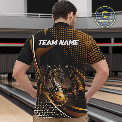 Custom Yellow Dragon Bowling Jerseys, Mystical Bowling Team Uniform Quarter-Zip Shirts For Men IPHW9535