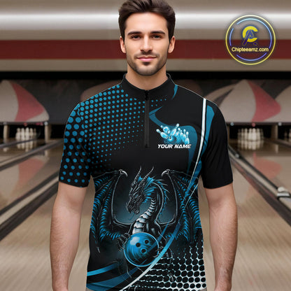 Custom Red Dragon Bowling Jerseys, Mystical Bowling Team Uniform Quarter-Zip Shirts For Men IPHW9536