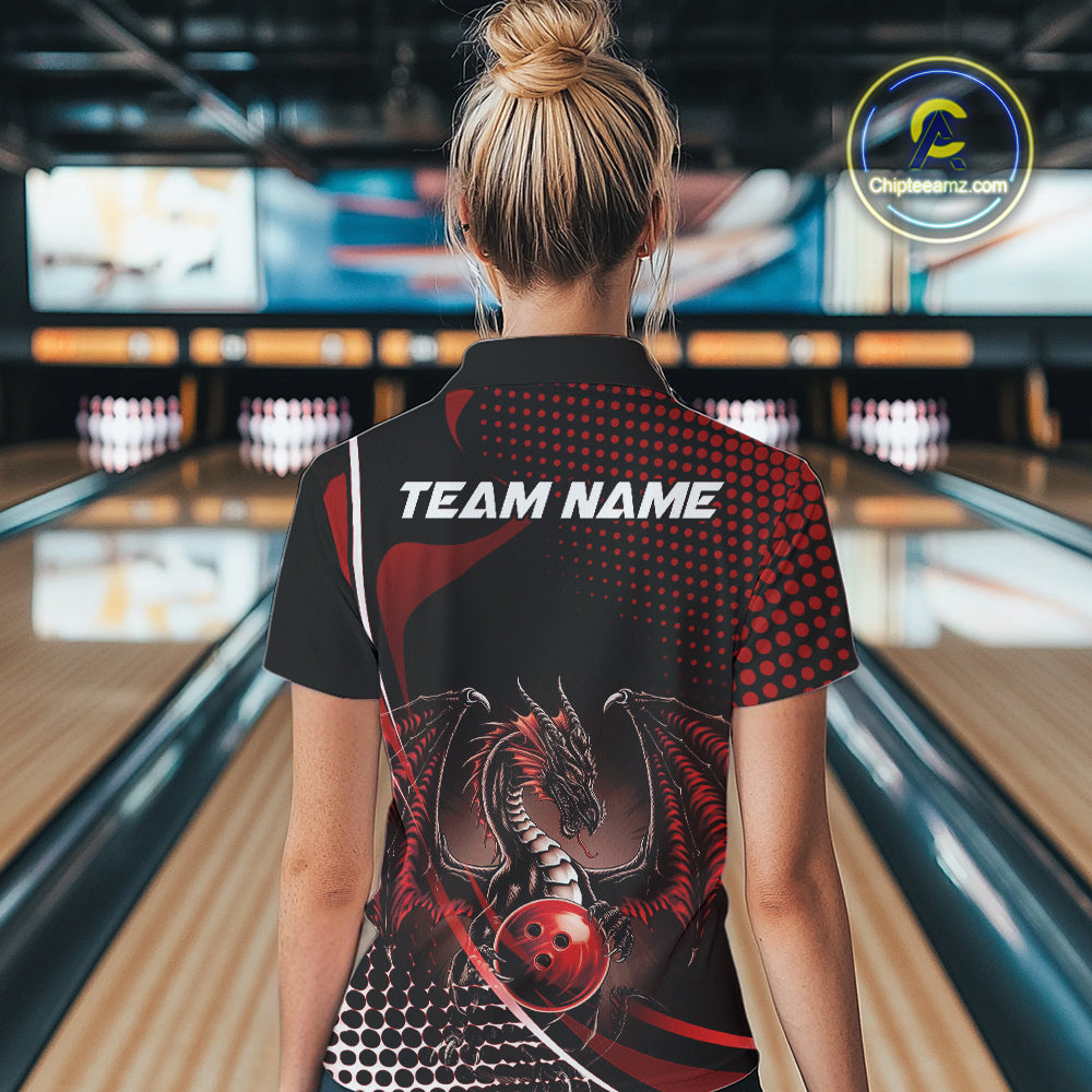 Custom Blue Dragon Bowling Jerseys, Mystical Bowling Team Uniform Polo Shirts For Women IPHW9537