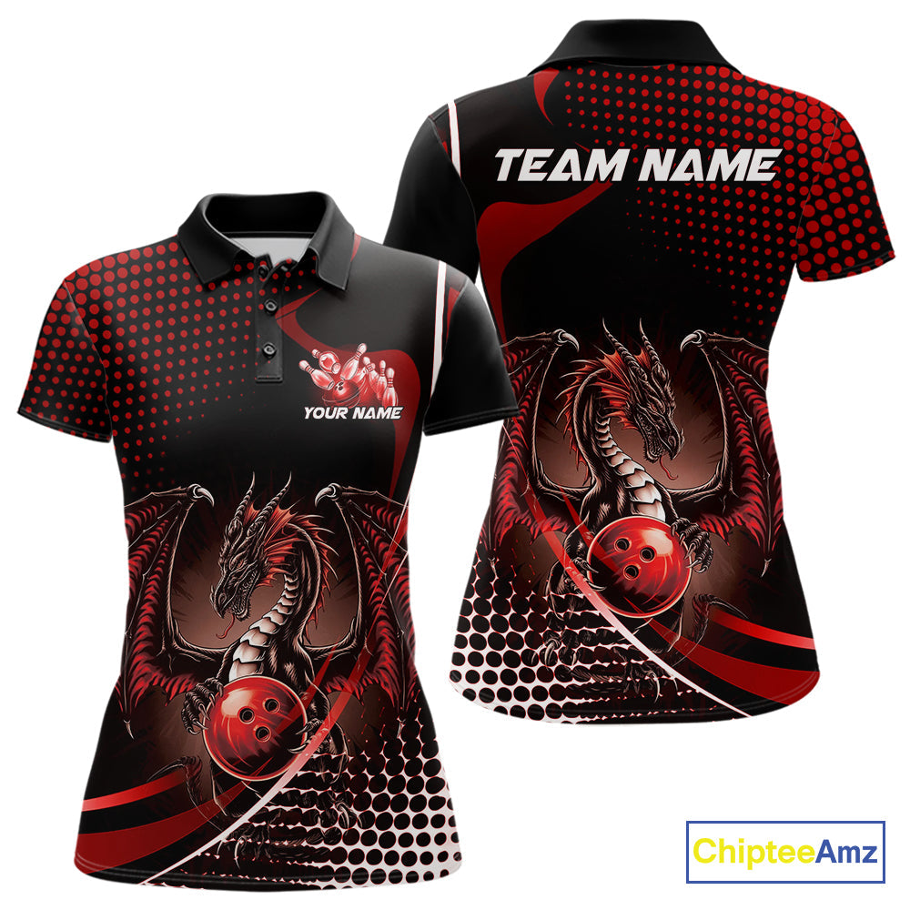 Custom Blue Dragon Bowling Jerseys, Mystical Bowling Team Uniform Polo Shirts For Women IPHW9537