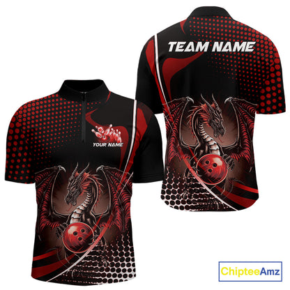 Custom Blue Dragon Bowling Jerseys, Mystical Bowling Team Uniform Quarter-Zip Shirts For Men IPHW9537