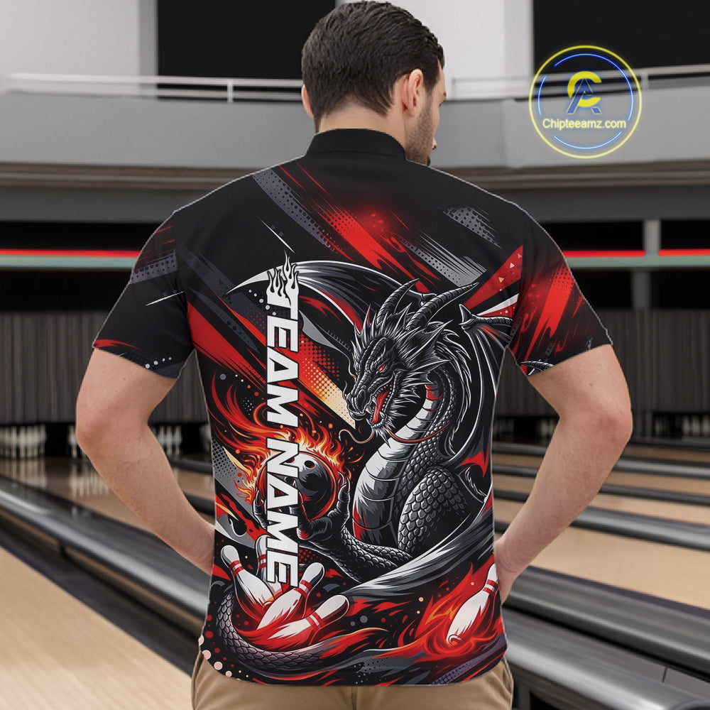 Personalized Black And Red Dragon Bowling Team Jerseys, Dragon Bowling Quarter-Zip Shirt IPHW10299