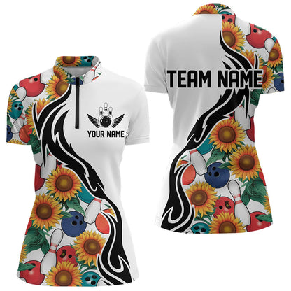 Custom Sunflower Bowling Pattern Quarter-Zip Shirt For Women, Sunflower Bowling Team Shirt IPHW8440