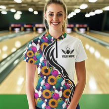 Load image into Gallery viewer, Custom Sunflower Bowling Pattern Quarter-Zip Shirt For Women, Sunflower Bowling Team Shirt IPHW8441